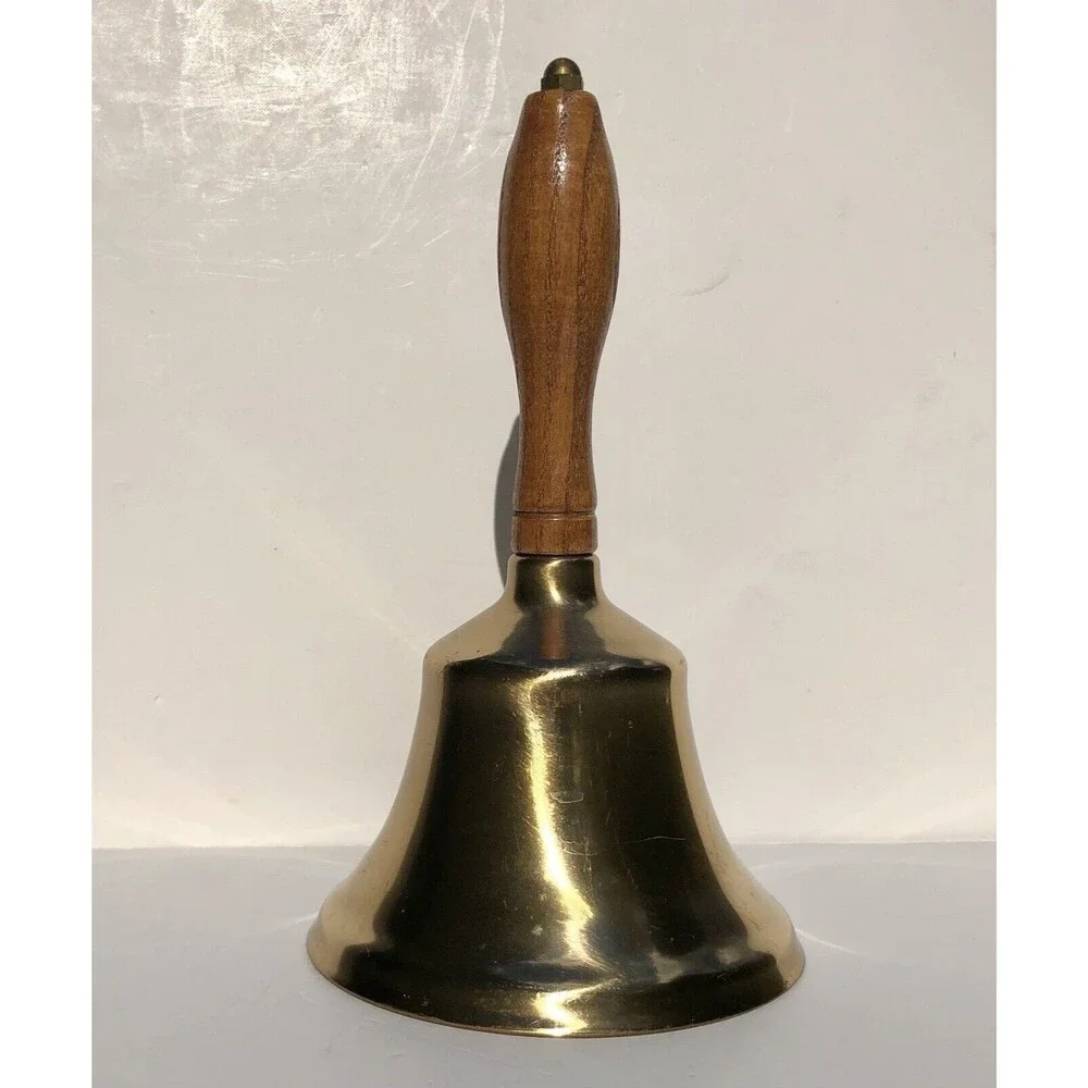 Vintage 8 1/2” Brass Bell With Wooden Handle 5